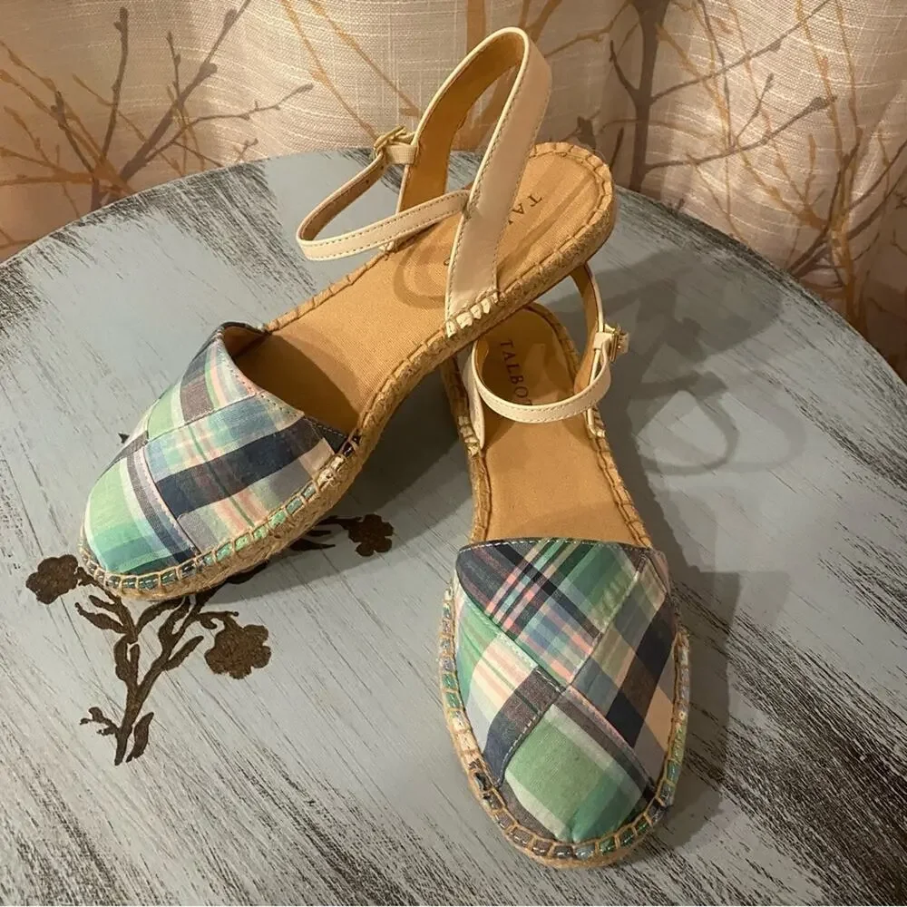 NWOT Talbots Size 7 Izzy D'Orsay Espadrilles - Madras Spring Summer Sandals